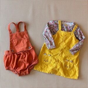 Carter’s Pinafore dress mouse pocket floral flowers + Orange romper.18 month